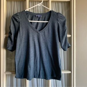 Democracy Blue V-Neck Top with Puff Sleeves